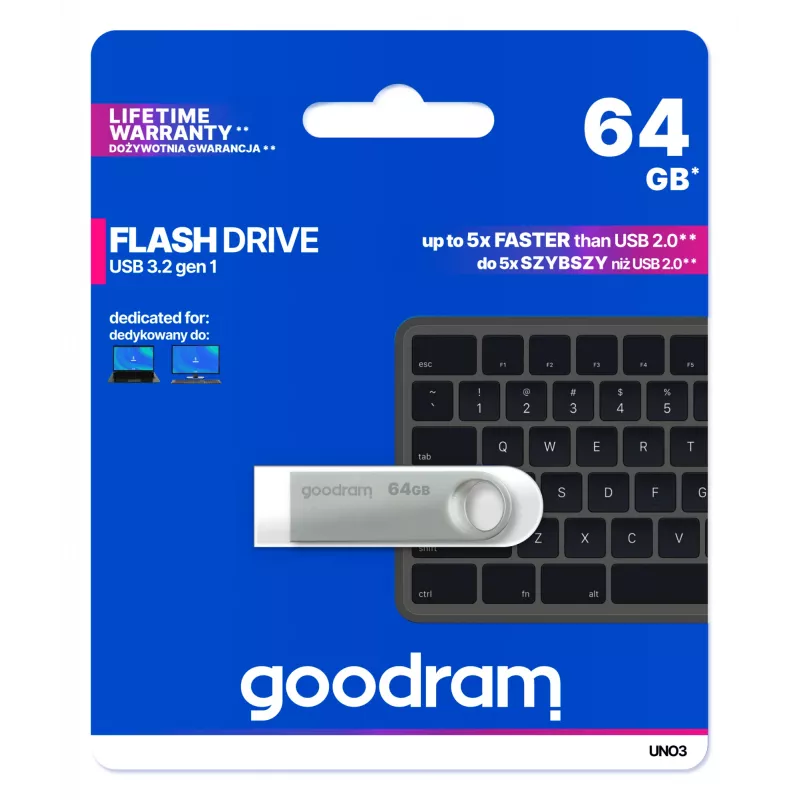 Goodram USB UNO3-0640S0R11 USB-muistitikku 64 GB USB Type-A 3.2 Gen 1 (3.1 Gen 1) hopea