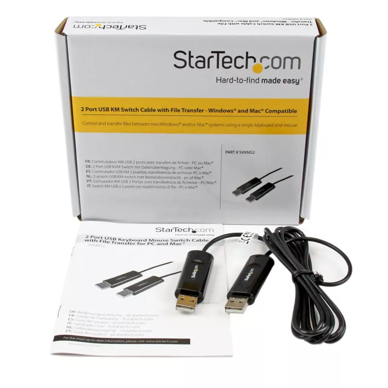 StarTech.com KM-kytkin kaapeli tiedostonsiirrolla Macille ja PC:lle – USB 2.0