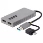 StarTech.com USB–dual-HDMI-sovitin, USB-A/C 2x HDMI-näyttöön (1x 4K30Hz, 1x 1080p), sisäänrakennettu USB-A–C-dongle, 11 cm kaapeli, USB 3.0 – HDMI-näyttösovitin, Windows & macOS