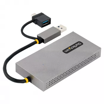 StarTech.com USB–dual-HDMI-sovitin, USB-A/C 2x HDMI-näyttöön (1x 4K30Hz, 1x 1080p), sisäänrakennettu USB-A–C-dongle, 11 cm kaapeli, USB 3.0 – HDMI-näyttösovitin, Windows & macOS