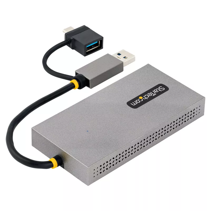 StarTech.com USB–dual-HDMI-sovitin, USB-A/C 2x HDMI-näyttöön (1x 4K30Hz, 1x 1080p), sisäänrakennettu USB-A–C-dongle, 11 cm kaapeli, USB 3.0 – HDMI-näyttösovitin, Windows & macOS