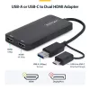 StarTech.com USB–dual-HDMI-sovitin, USB-A/C 2x HDMI-näyttöön (1x 4K30Hz, 1x 1080p), sisäänrakennettu USB-A–C-dongle, 11 cm kaapeli, USB 3.0 – HDMI-näyttösovitin, Windows & macOS