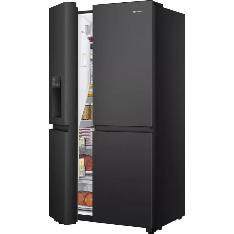 Hisense RS818N4TFC Side-by-Side-jääkaappi vapaasti seisova 632 L musta, ruostumaton teräs