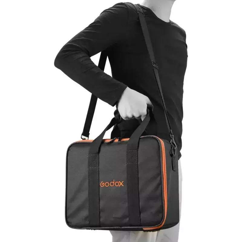Kamerakassi Godox CB-12 AD600Pro:lle, flanelli/nylon, musta ja oranssi, olkahihnalla