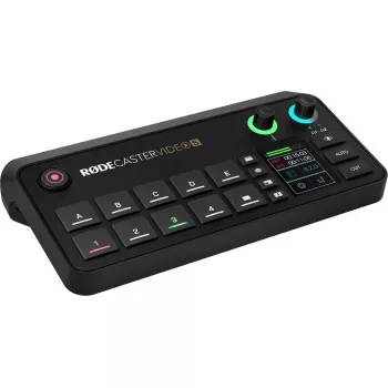 Monikanavainen podcast- ja livestream-tuotantokonsoli Rode RodeCaster Video S RCVS-E – kosketusnäyttö, Wi‑Fi, Bluetooth 5.3, 5x USB-C, 3x HDMI-tulo, 1x HDMI-lähtö, microSD