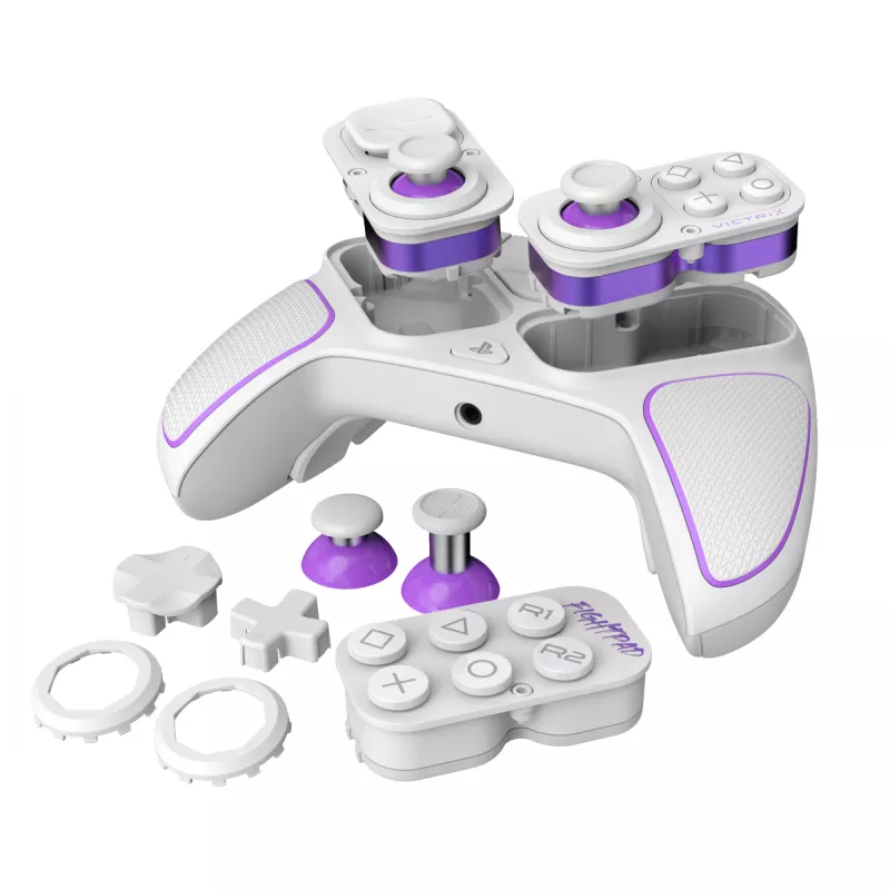 Peliohjain VICTRIX 052-002-WH johdollinen & langaton RF/USB, USB-C, 2000mAh, PC/PS4/PS5, violetti/valkoinen