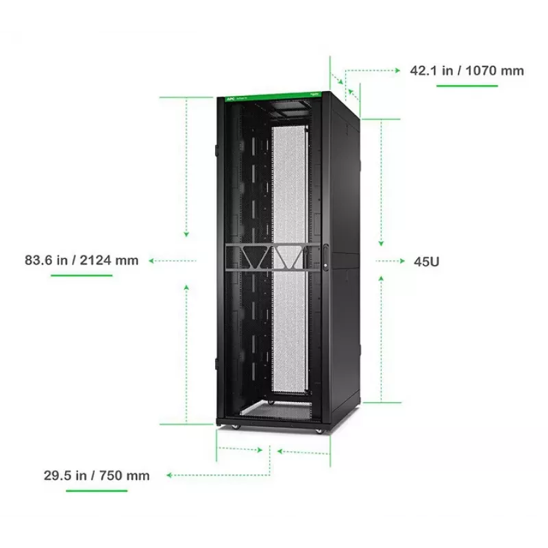 APC NetShelter SX Server Rack Gen 2, 45U, 2124H x 750W x 1070D mm, sivuseinillä, musta