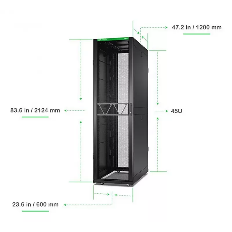 APC NetShelter SX Server Rack Gen 2, 45U, 2124H x 600W x 1200D mm, sivuseinillä, musta