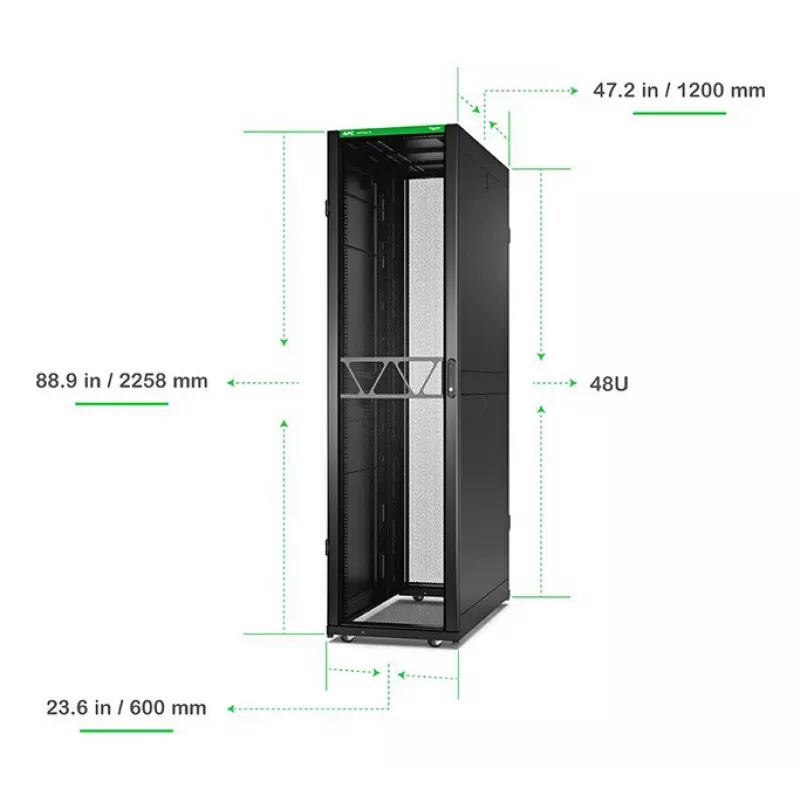 APC NetShelter SX Server Rack Gen 2, 48HE, 2258H x 600B x 1200T mm, sivuseinillä, musta