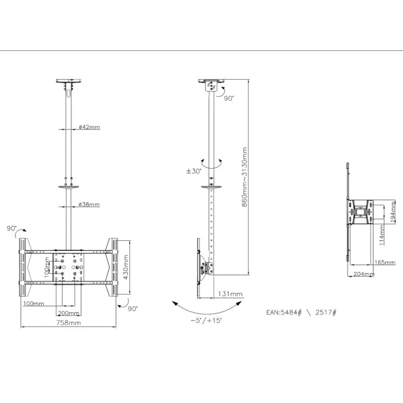 Kattoteline Multibrackets M Public Large Single musta 3000
