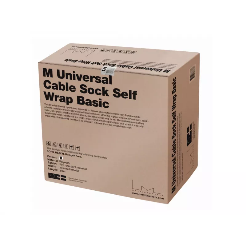 Kaapelinsukka Multibrackets M Universal Cable Sock Self Wrap Basic 19 mm musta 50 m, polyesteri, -50–150 °C
