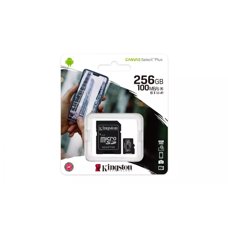 Kingston Technology Canvas Select 256GB microSDXC Plus 100R A1 C10 -kortti + sovitin