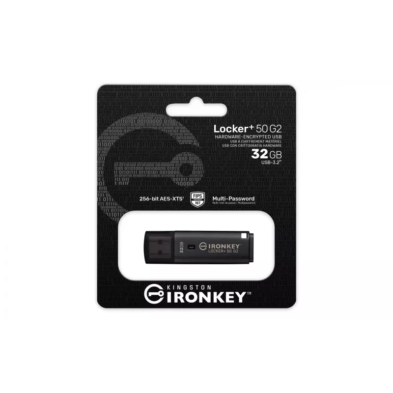 USB-muistitikku KINGSTON IronKey Locker Plus 50 G2 32 GB, USB 3.2 Gen 1 Type-A, AES-256, FIPS 197