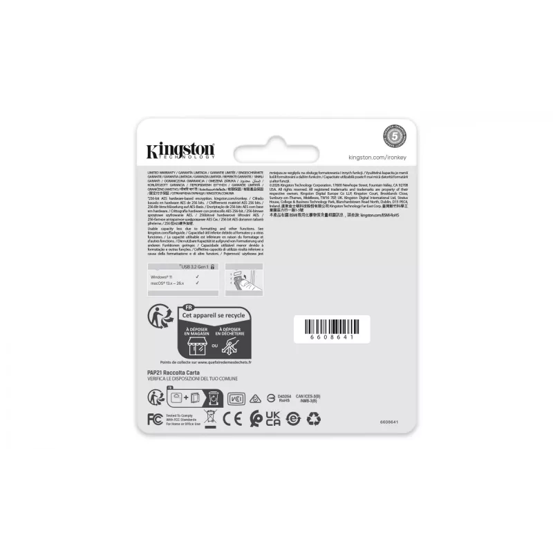 USB-muistitikku KINGSTON IronKey Locker Plus 50 G2 256 GB, USB Type-A, USB 3.2 Gen 1, AES-256, FIPS 197