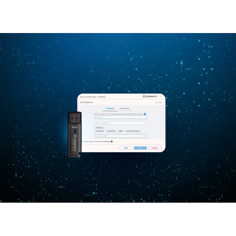 USB-muistitikku KINGSTON IronKey Locker Plus 50 G2 256 GB, USB Type-A, USB 3.2 Gen 1, AES-256, FIPS 197