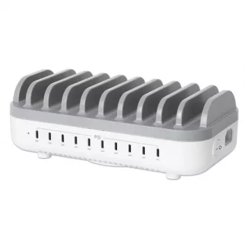 Manhattan 10-porttinen USB-C-latausasema, USB-C-lähtö: 10x 20 W, enintään 200 W, verkkovirta AC (sis. US/EU/UK-adapteri)