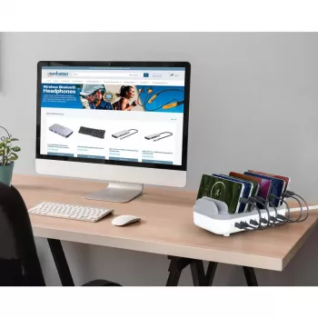 Manhattan 10-porttinen USB-C-latausasema, USB-C-lähtö: 10x 20 W, enintään 200 W, verkkovirta AC (sis. US/EU/UK-adapteri)
