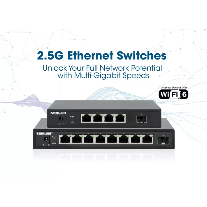 Intellinet 9-porttinen kytkin 8 x 2,5G Ethernet-porttia ja 1 SFP+ uplink
