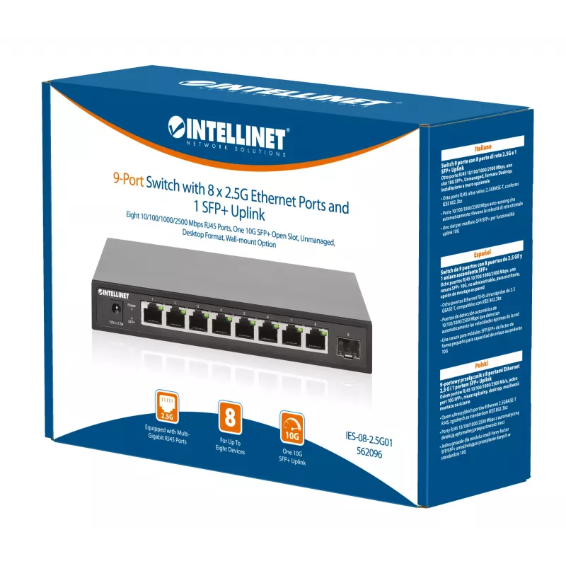 Intellinet 9-porttinen kytkin 8 x 2,5G Ethernet-porttia ja 1 SFP+ uplink