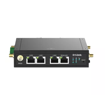 D-Link 4G LTE M2M VPN Wi-Fi -reititin, matkapuhelinverkkoreititin, musta, DIN-kiskokiinnitys, 802.11b, 802.11g, Wi-Fi 4 (802.11n), 300 Mbit/s, 4G