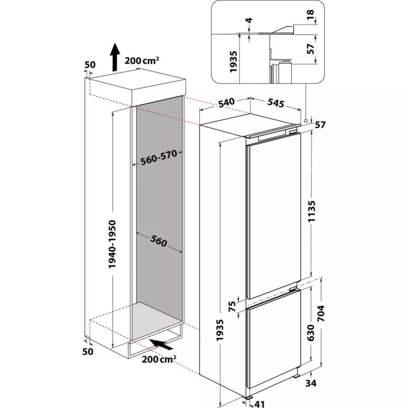 Whirlpool ART 9811 SF2 -kalusteisiin sijoitettava jääkaappi 306 L valkoinen