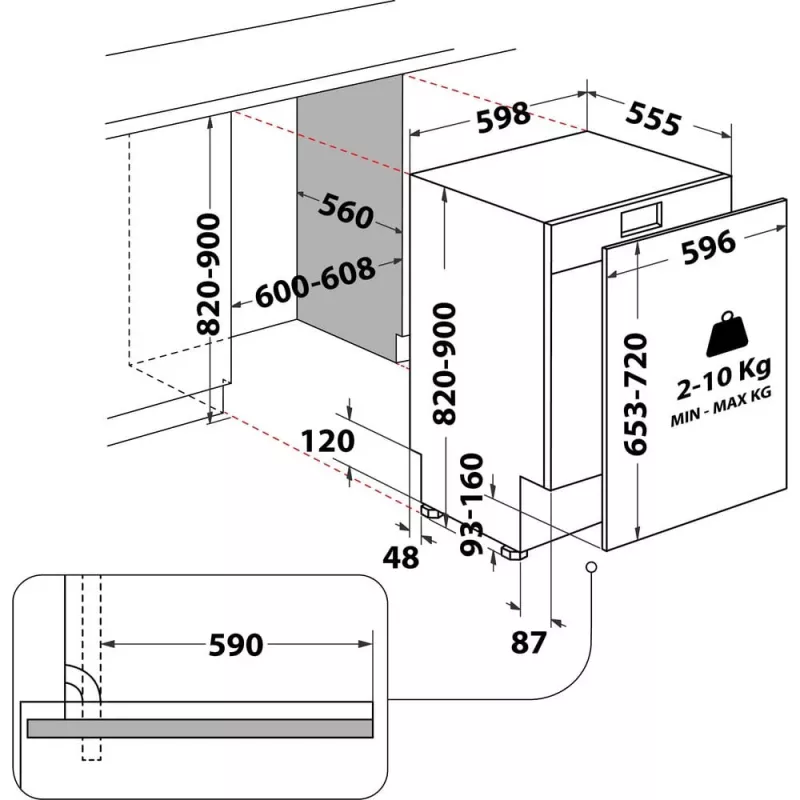 Whirlpool WIO 3O26 PL täysintegroitu 14 astiastoa