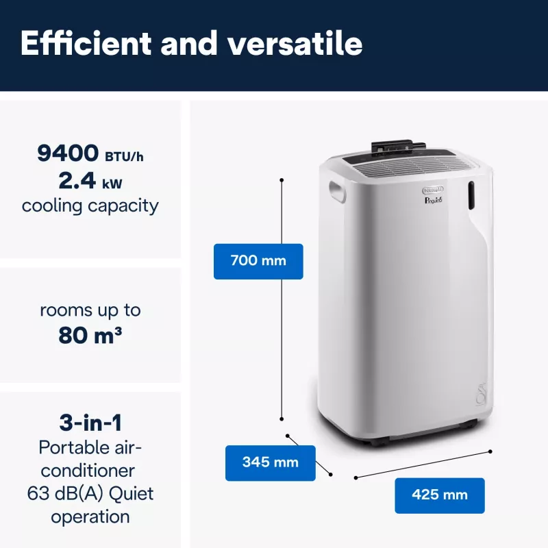 De’Longhi PAC EM82 kannettava ilmastointilaite 63 dB 1000 W valkoinen