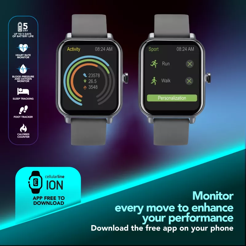Cellularline ION Bluetooth® älykello sovelluksella, LED, 91 g