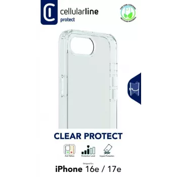 Cellularline Clear Protect - iPhone 16e/17e kova kuori kumireunoilla