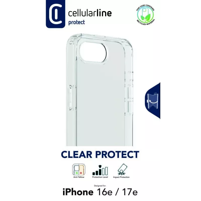 Cellularline Clear Protect - iPhone 16e/17e kova kuori kumireunoilla