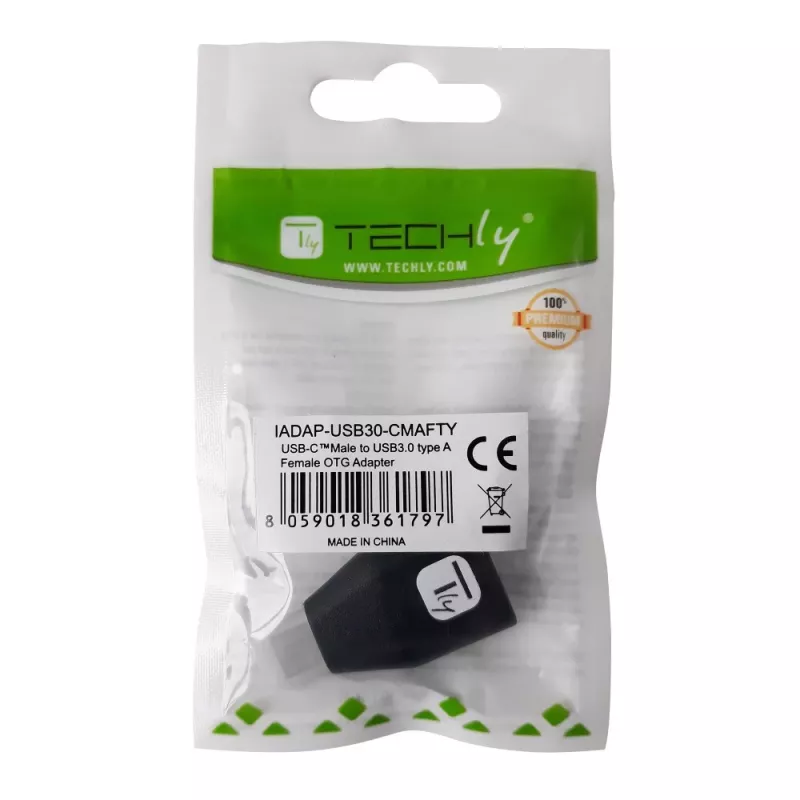Techly USB-C uros USB-A naaras -adapteri musta, USB A, USB C, musta