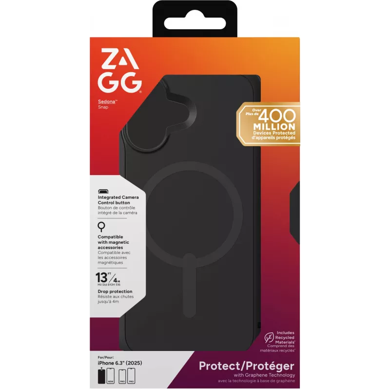 ZAGG Sedona Snap -kotelo Apple iPhone 17 Flood musta, suojakotelo, Apple, iPhone 17, 16 cm (6,3