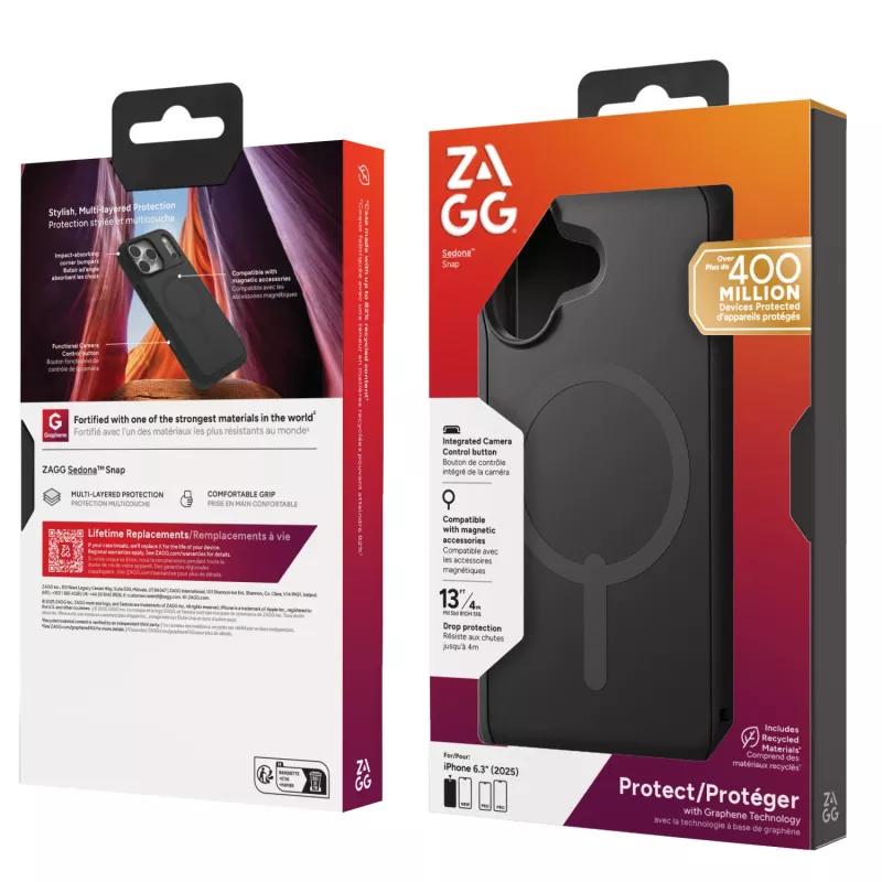 ZAGG Sedona Snap -kotelo Apple iPhone 17 Flood musta, suojakotelo, Apple, iPhone 17, 16 cm (6,3