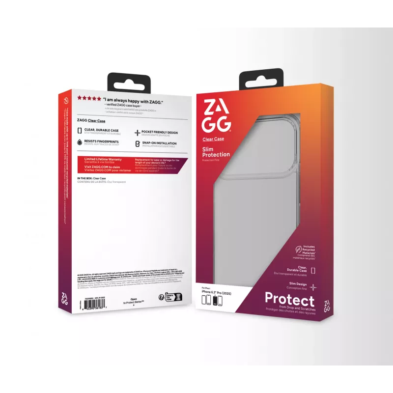 ZAGG Clear Case Apple iPhone 17 Pro -puhelimeen, kuori, Apple, iPhone 17 Pro, 16 cm (6,3 tuumaa), läpinäkyvä