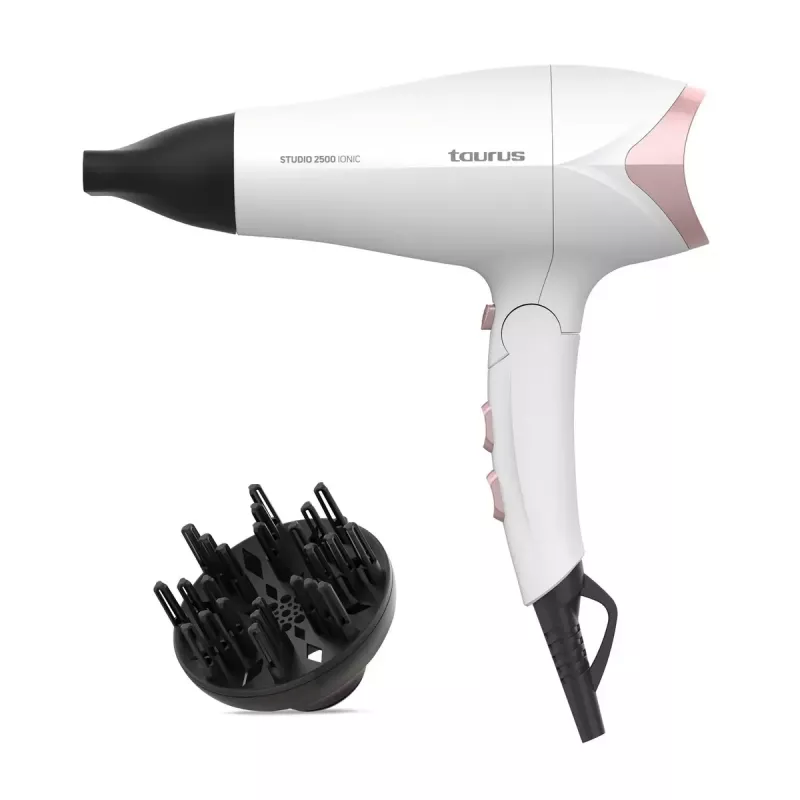 Hiustenkuivaaja Taurus STUDIO 2500 IONIC 2400 W valkoinen, ionitoiminto, 3 lämpötilatasoa, 2 nopeustasoa, diffuusori ja suutin