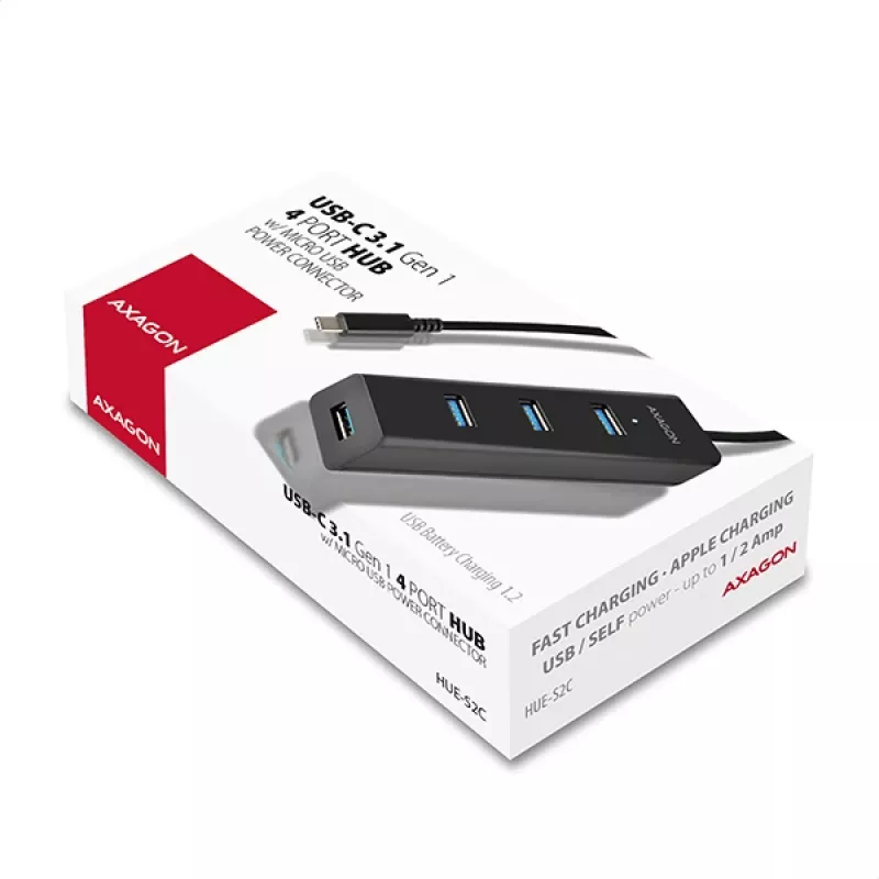 Axagon HUE-S2C USB-keskitin USB 3.2 Gen 1 (3.1 Gen 1) Type-A 5000 Mbit/s musta