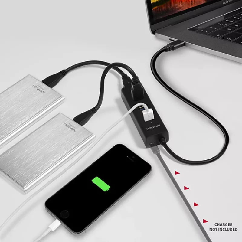 Axagon HUE-S2C USB-keskitin USB 3.2 Gen 1 (3.1 Gen 1) Type-A 5000 Mbit/s musta