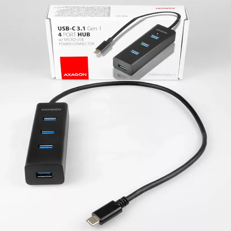 Axagon HUE-S2C USB-keskitin USB 3.2 Gen 1 (3.1 Gen 1) Type-A 5000 Mbit/s musta