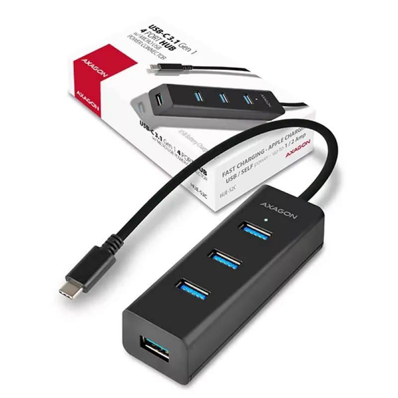 Axagon HUE-S2C USB-keskitin USB 3.2 Gen 1 (3.1 Gen 1) Type-A 5000 Mbit/s musta