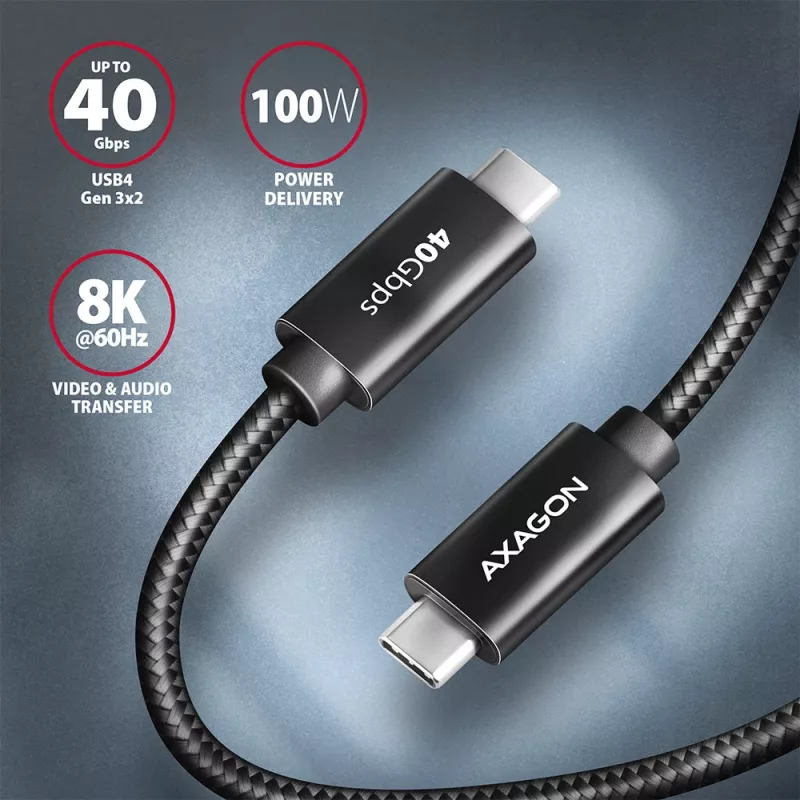 Axagon BUCM432-CM10AB USB-kaapeli USB4 Gen 3x2 1 m USB C musta