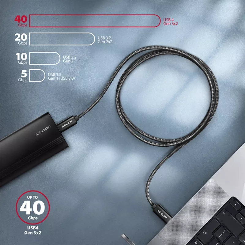 Axagon BUCM432-CM10AB USB-kaapeli USB4 Gen 3x2 1 m USB C musta