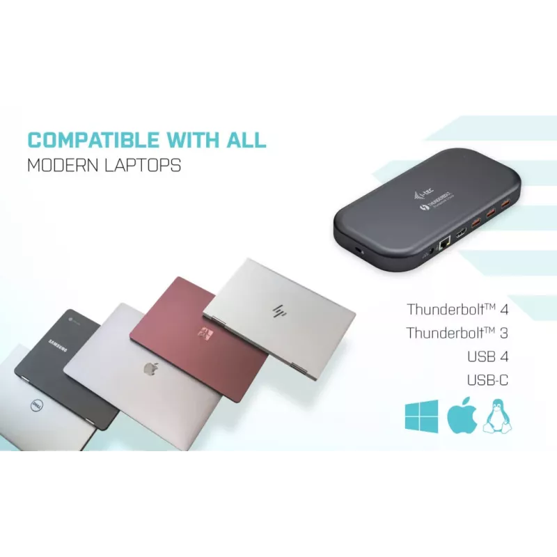 i-tec Thunderbolt 3/USB-C Dual-4K-telakointiasema + USB-C-DisplayPort-kaapeli (1,5 m) + virtalähde 60 W