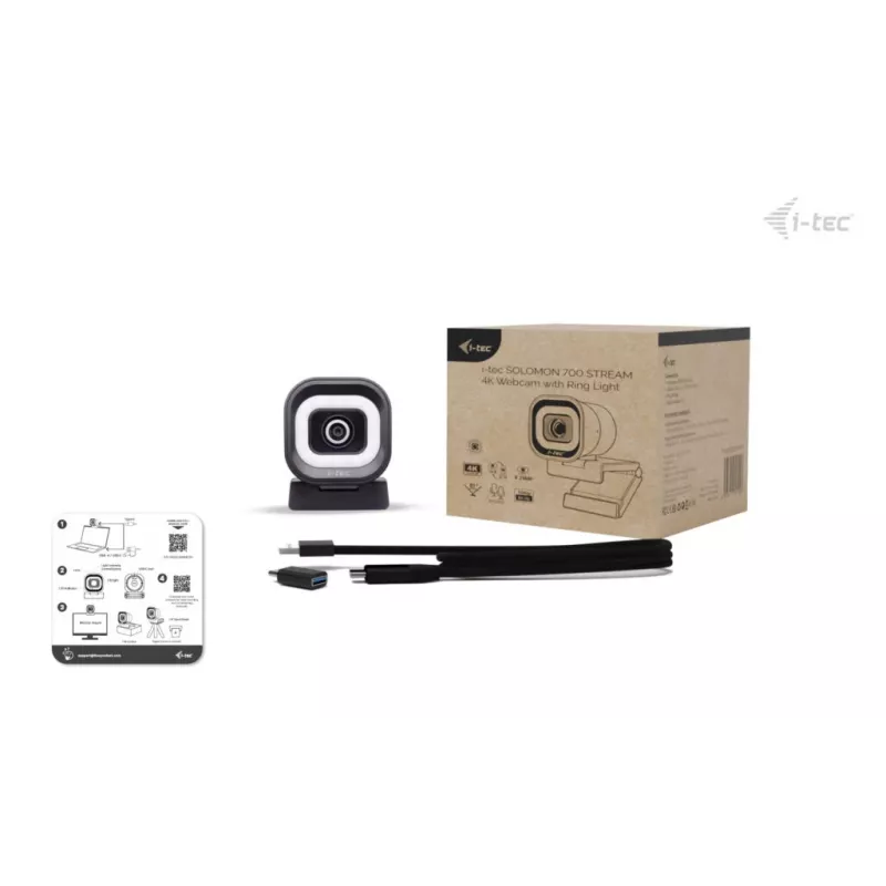 Webcam ITEC i-tec SOLOMON 700 STREAM 4K 3840x2160@60fps, 8,29 MP, USB-C, 1/4 tuuman jalustakierre