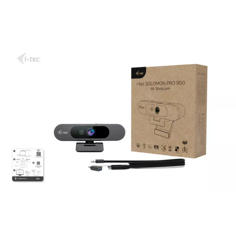 Webcam ITEC SOLOMON PRO 900 4K, 3840×2160, 8,29 MP, USB, klipsikiinnitys, musta
