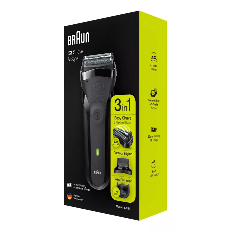 Braun Series 3 300BT langaton märkä- ja kuivakalvoparranajokone trimmerillä