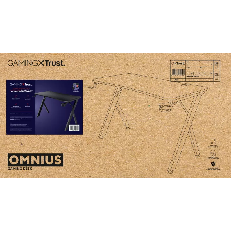 Pöytä Trust GXT 710 Luminus Pro musta suorakaide ABS/PC 1200x600x740mm