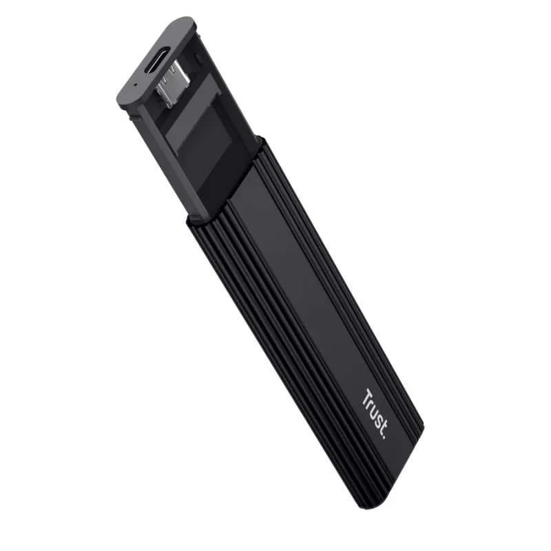 SSD-kotelo TRUST 25806 musta M.2:lle, yksittäinen asema, jopa 4 TB, USB Type-C 10 Gbit/s (USB 3.2 Gen 2)