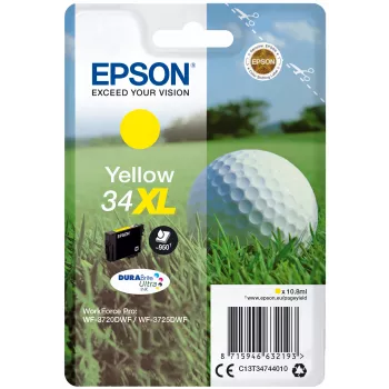 Epson Golfball yksittäispakkaus keltainen 34XL DURABrite Ultra -muste, suuri (XL) kapasiteetti, keltainen, pigmenttimuste, 10,8 ml, 1 kpl, 950 sivua