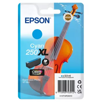 Epson 250XL Violin Claria Photo HD suuri (XL) kapasiteetti syaani alkuperäinen mustekasetti, 1 kpl, 8.9 ml