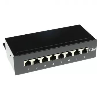 Pinta-asennettava suojattu 8-porttinen CAT5E-patchpanel-kotelo ACT FA5001, 173×44×109 mm